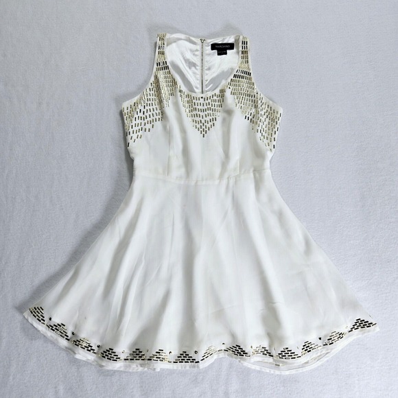 Marciano Dress Size 2 Womens Cocktail Sheath Gold-Beaded Lined Zip Ivory Short - Picture 1 of 16